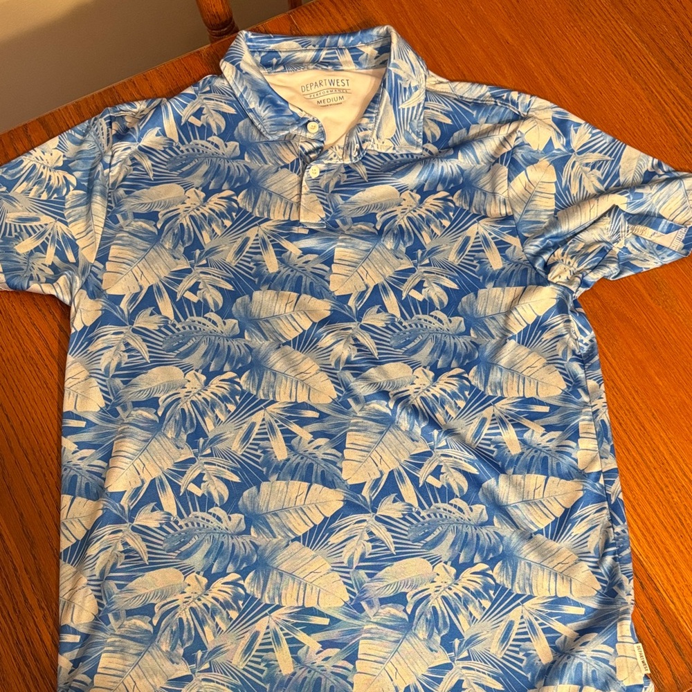Dept. West Blue Tropical Leaf Print Polo